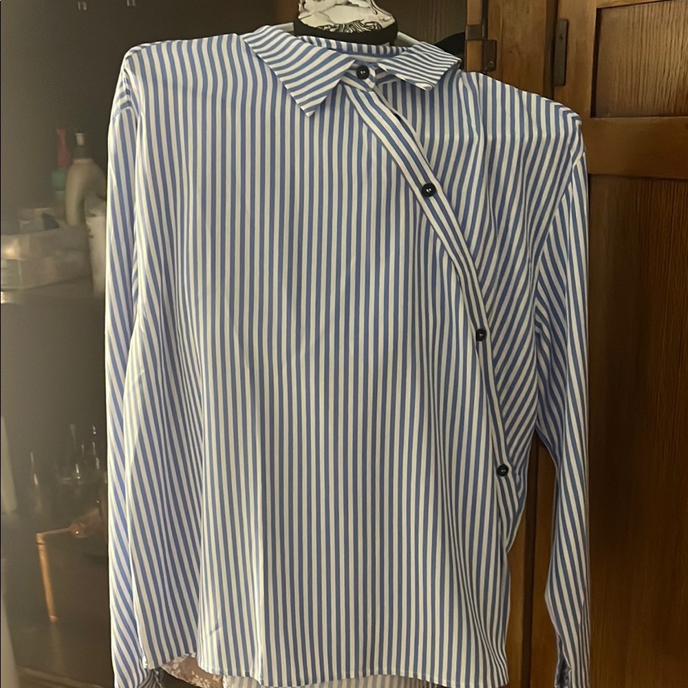Blue and White Striped Button-Up Shirt
